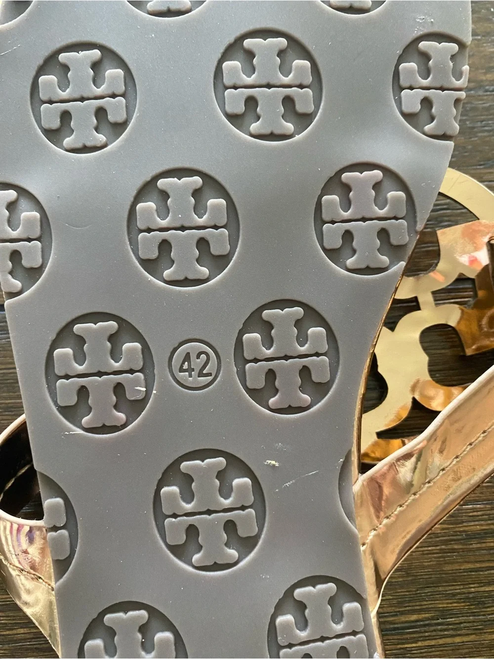 Tory Burch Metallic Rose Gold Logo Thong Sandals - Shiny Rose